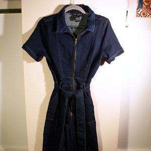 Stretchy Zip Up Denim Jumpsuit